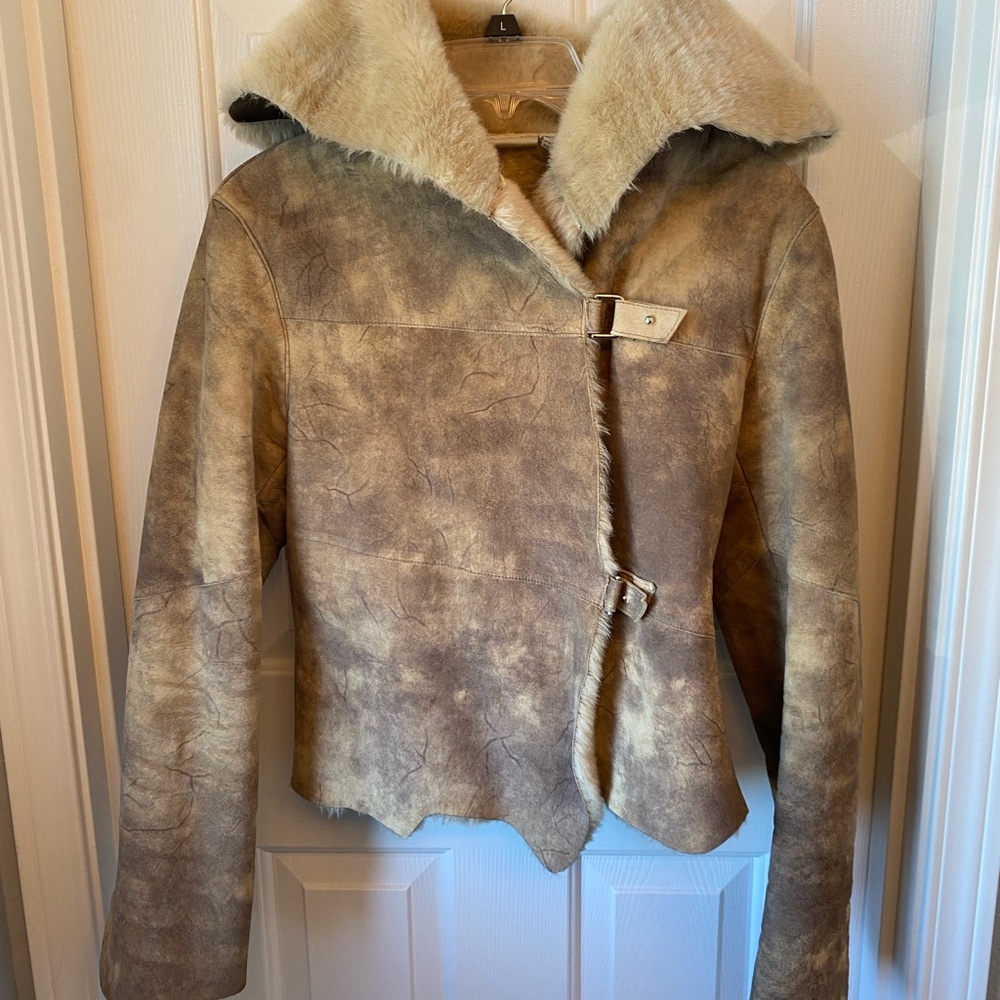 Newport News Tan Bomber Jacket with Shearling Lining